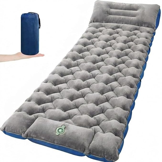 Sleeping Pad for Camping, Ultralight 4in Extra-Thick Camp Mat with Built-in Foot Pump & Pillow, Compact Camp Air Mattress for Backpacking, Hiking, Tent, Car, Travel Gear Gift