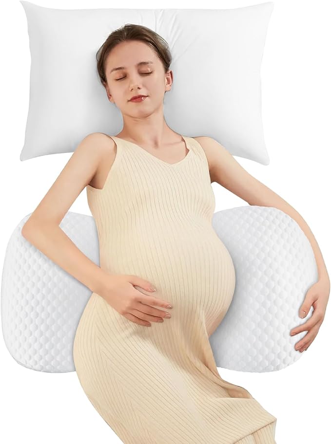 Pregnancy Pillow Cooling for Sleeping, Detachable and Adjustable Double-Sided Support Maternity Pillow Skin-Friendly for Pregnant Women Back, HIPS, Legs(30°Slope Design Verified by Expectant Mothers)