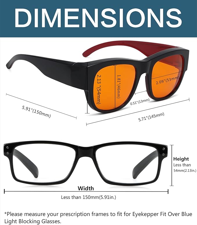 BLUELESS Fits Over Computer Eyeglasses with Orange Tinted Sleep Glasses, Black Red