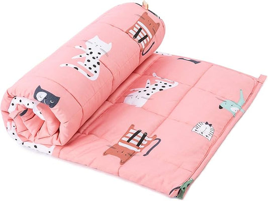 Uttermara Weighted Blanket 5 lbs, Ultra Cozy Minky Fleece and Cotton Sided with Cartoon Patterns, Reversible Heavy Blanket Great for Sleeping, 36x48 inches, Pink Cat