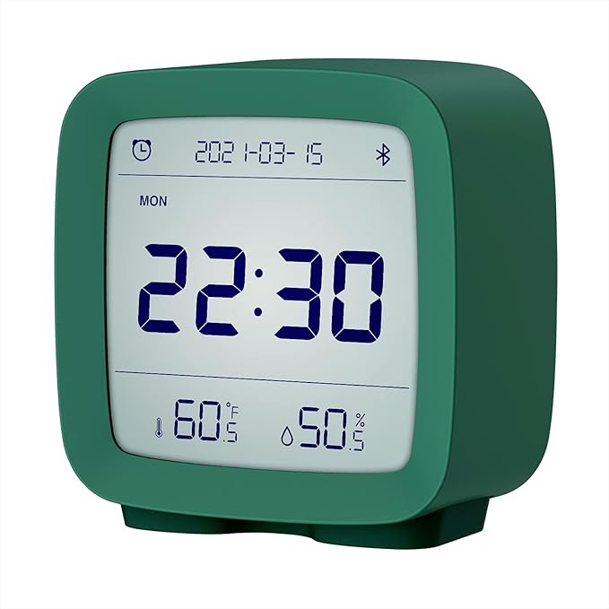 qingping Smart Bluetooth Digital Alarm Clock with Multiple Alarms, Battery Operated Small Alarm Clock with Temperature and Humidity Display for Bedroom, Easy Settings Through app