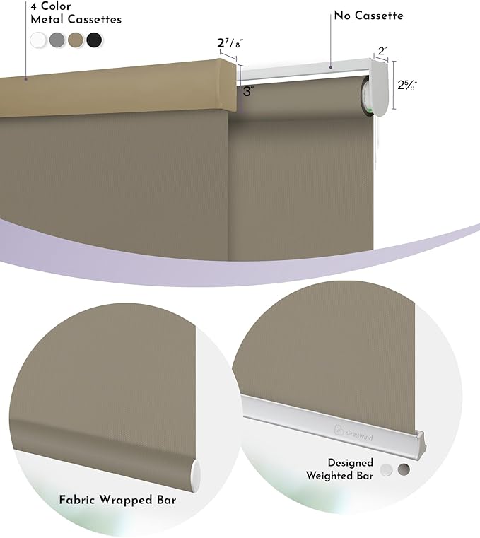 Graywind Motorized Roller Shade 100% Blackout Compatible with Alexa Google Waterproof Vinyl Fabric Remote Control Hardwired Window Shades Window Blinds, Customized Size (Coffee)