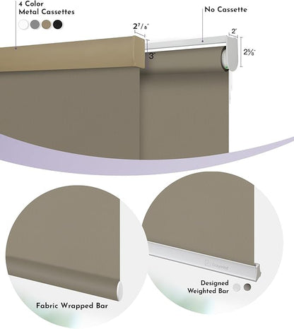 Graywind Motorized Roller Shade Blinds 100% Blackout Shades Cordless Waterproof Remote Control Window Automated Blinds with Valance Custom Size for Smart Home and Office, Coffee