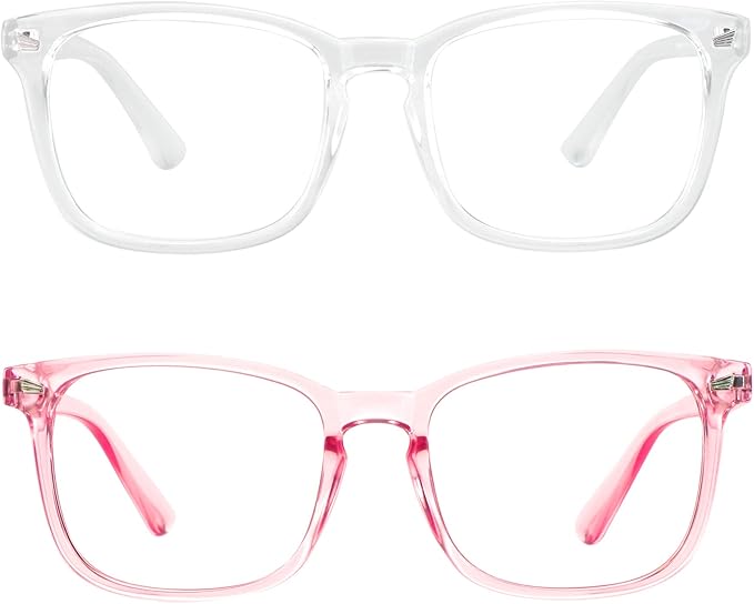2 Pairs LifeArt Blue Light Blocking Glasses with Spring Hinge, Anti Eyestrain, Computer Reading Glasses, Gaming Glasses, TV Glasses for Women Men, Anti UV, Anti Glare (Clear&Pink, +2.25 Magnification)