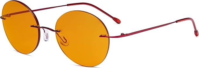 Eyekepper Frameless Blue Light Blocking Glasses with Orange Tinted Lens for Sleeping - Round Rimless Computer Reading Glasses Men Women Red +1.00