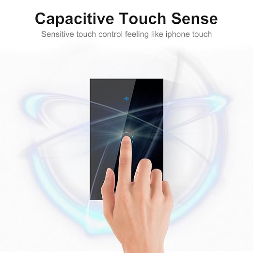 WiFi Smart Wall Light Switch,US Standard ，Voice Control ，Tempered glass panel, 2.4GHz Wi-Fi Touch Switches, Remote Control Smart Life/Tuya App, (3Gang-Black)