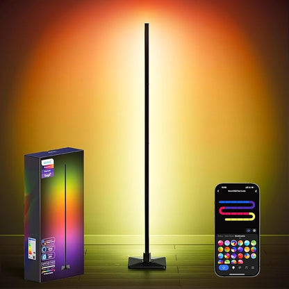 Floor Lamp,RGBICW Led Lamp Compatible with Alexa and Google Assistant,60 Inch 4 Segment Detachable Corner Light with Square Base for Living Room and Bedroom Ambient Lighting