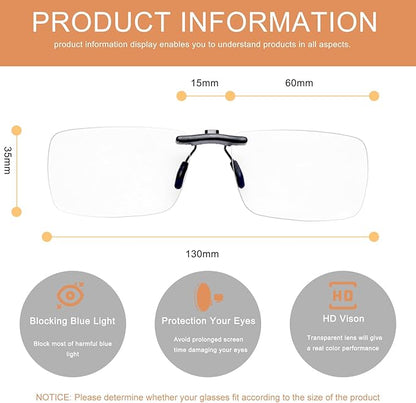 FONHCOO Clip on Blue Light Blocking Glasses Womens Mens over Prescription Glasses Frameless Lens Anti Eyestrain Headaches