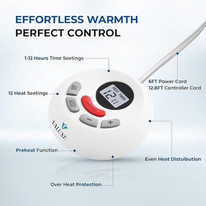 Heated Mattress Pad California King Quilted Zone Heating Electric Bed Warmer Comfort Heat Mattress Pad Cover Dual Controller（10 Heat Setting | 1-12 Hours Auto Shut Off | with 8-21 Inch Deep Pocket）