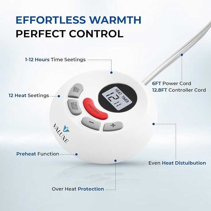 Heated Mattress Pad King Size Quilted Zone Heating Electric Bed Warmer Luxury Comfort Heat Mattress Pad Cover Dual Controller（10 Heat Setting | 1-12 Hours Auto Shut Off | with 8-21 Inch Deep Pocket）