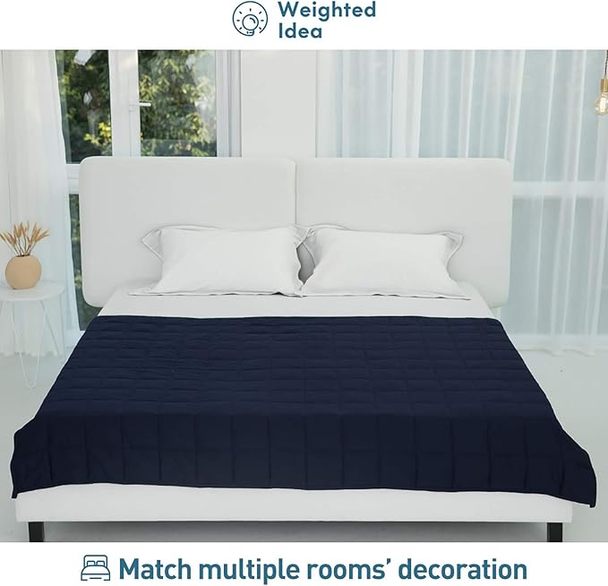 Weighted Idea Weighted Blankets for Adults (Navy Blue,60"x80",20lbs) Breathable Cooling Blanket Queen Size with Premium Glass Beads Heavy Soft Throw Blanket for All-Season