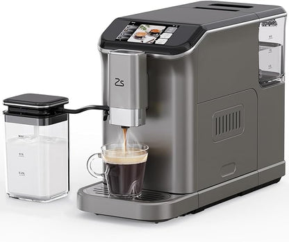 Fully Automatic Espresso Machine with Milk Frother, Built-In & Adjustable Espresso Bean Grinder, 1-15 Adjustable Grind Size Levels, 1.5L Water Tank, Auto-Cleaning, Cappuccino & Latte Machine for Home