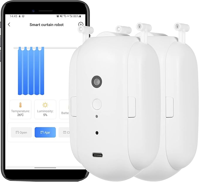 Curtain Controller, BT Automatic Curtain Opener Closer Robot Wireless Smart Curtain Motor Timer Voice Control Smart Home Automation Device for Curtain Track Rod Replacement for Amazon Assistan