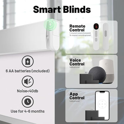 Motorized Blinds with Remote, Blackout No Drill Cordless Smart Roller Shades, Automatic Blinds for Windows, White,28" W x 72" H
