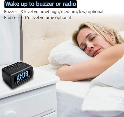 DreamSky Alarm Clock Radios for Bedrooms with Battery Backup, Large Big Numbers with Dimmer Wheel, USB Port, Bedside Digital FM Radio with Sleep Timer, Temperature, Adjustable Volume, Snooze