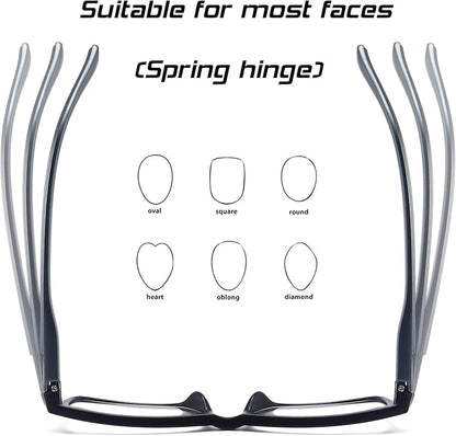 Reading Glasses Blue Light Blocking for Men Women,Rectangular Frame Computer Readers with Spring Hinge