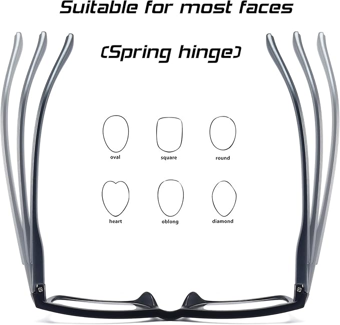 Reading Glasses Blue Light Blocking for Men Women,Rectangular Frame Computer Readers with Spring Hinge