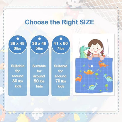 Uttermara Weighted Blanket 7 lbs, Ultra Cozy Minky Fleece and Cotton Sided with Cartoon Patterns, Reversible Heavy Blanket Great for Calming and Sleeping, 36x48 inches, Blue Dinosaur Park