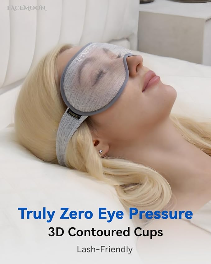 Weighted Eye Mask for Sleeping - Blackout Sleep Mask for Women Men, FACEMOON Lash Extension Eye Covers, Memory Foam, 3D Contoured, Airplane Travel Essentials, Blindfold for Meditation(Gray)