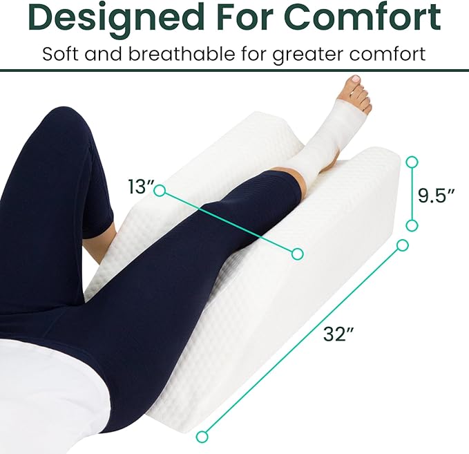 Leg Elevation Pillow- Leg Wedge for Knee, Swelling, Elevation, After Surgery Must Haves - Post Surgery, Knee Pain Relief - Breathable for Knee, Ankle and Foot - Improve Blood Circulation