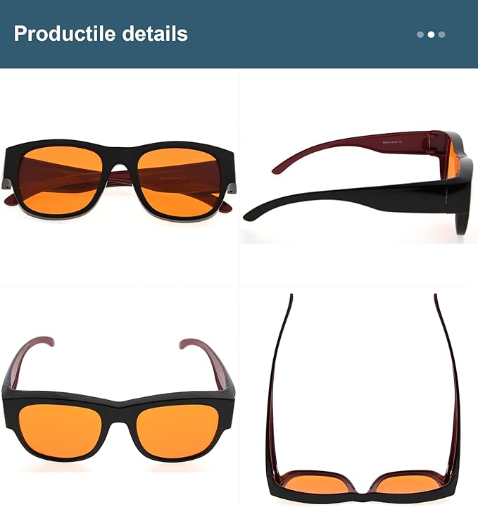 BLUELESS Fits Over Computer Eyeglasses with Orange Tinted Sleep Glasses, Black Red