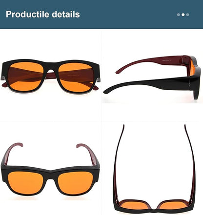 BLUELESS Fits Over Computer Eyeglasses with Orange Tinted Sleep Glasses, Black Red