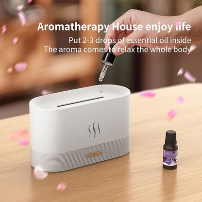 Flame Essential Oil Diffuser, Upgrade 7 Colour Lights Aromatherapy Diffuser, Super Quiet Air Humidifier, Electric Aroma Diffuser, Waterless Auto-Off for Home Office Room - Black