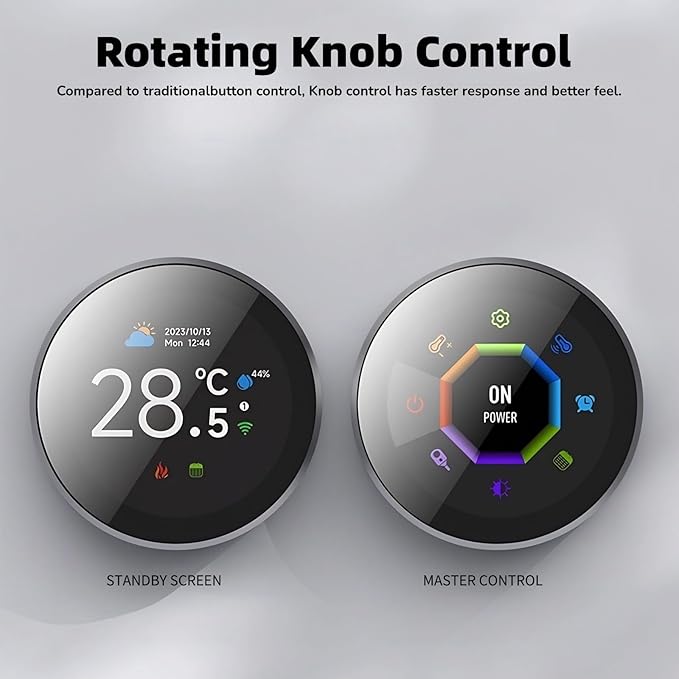 Smart Thermostat for Home, APP Programmable WiFi Thermostat, Temp Voice Controller, Work with Tuya App for Assistant, 1.32in TFT Screen, Knob Control,2 Way Rotating