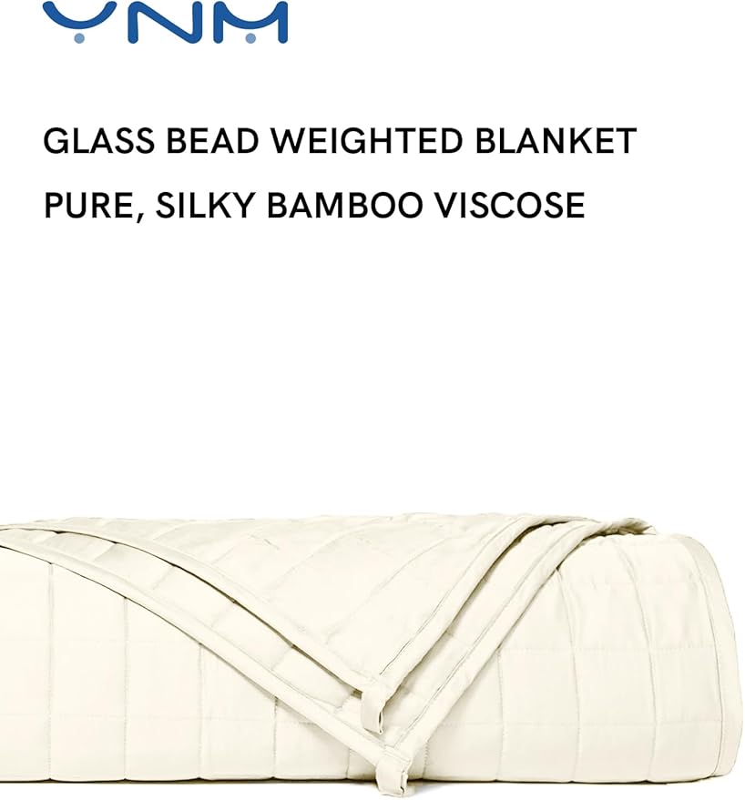 YnM Cooling Weighted Blanket for Adults, 15lbs Heavy Bed Throw for One Person of 140lbs, Perfect for Hot Sleepers or Warm Climates with Rayon/Glass Beads(60x80 Inches, Queen Bed, Champagne Beige)