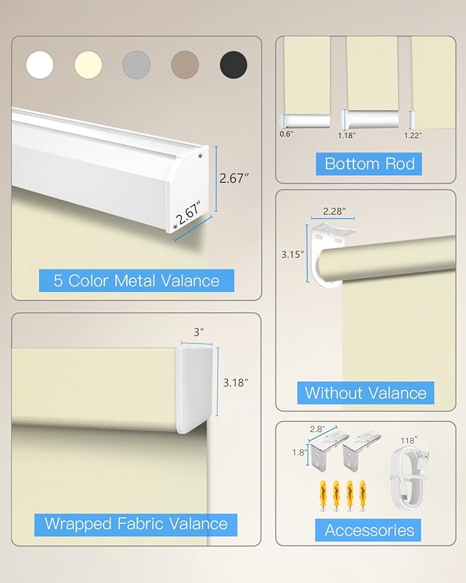 Motorized Light Filtering Roller Shades with Remote Control, Smart Blinds for Windows Compatible with Alexa Google via Hub, Rechargeable Electric Window Shade Customized Size (Beige)