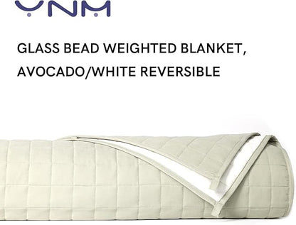 YnM 25lbs Weighted Blanket for Adults, Cotton/Polyester Heavy Bed Throw for All Season Use, Ideal for One Person of 240lbs (60x80 Inches, Queen Bed, Avocado/White Reversible)