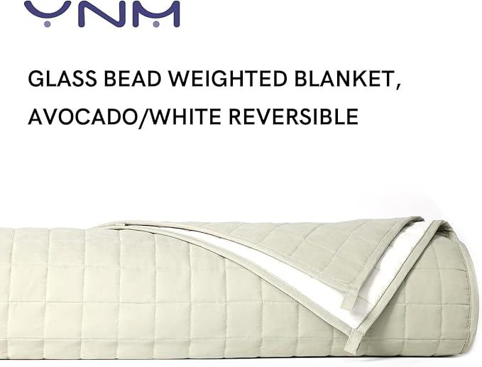 YnM Exclusive Weighted Blanket, Soothing Cotton/Polyester, Smallest Compartments, Bed Blanket for One Person of 190lbs, Ideal for Queen/King Bed (60x80 Inches, 20 Pounds, Avocado/White Reversible)
