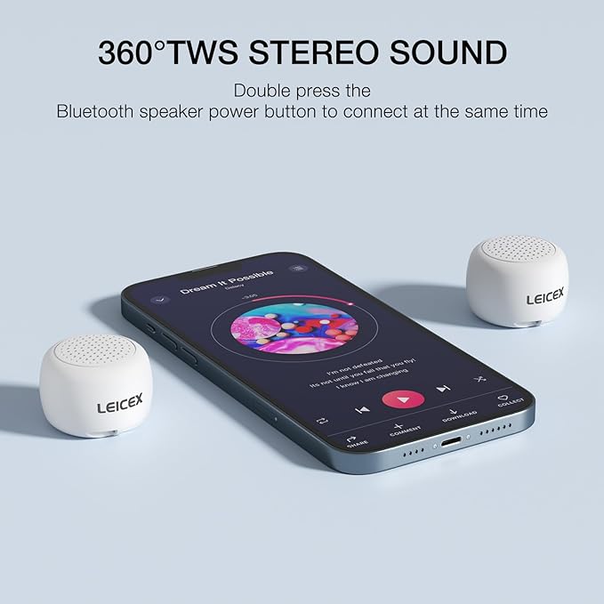 Bluetooth Speakers Portable Wireless, Travel Speakers Bluetooth 5.0 Wireless Mini Speaker for Outdoor (White)