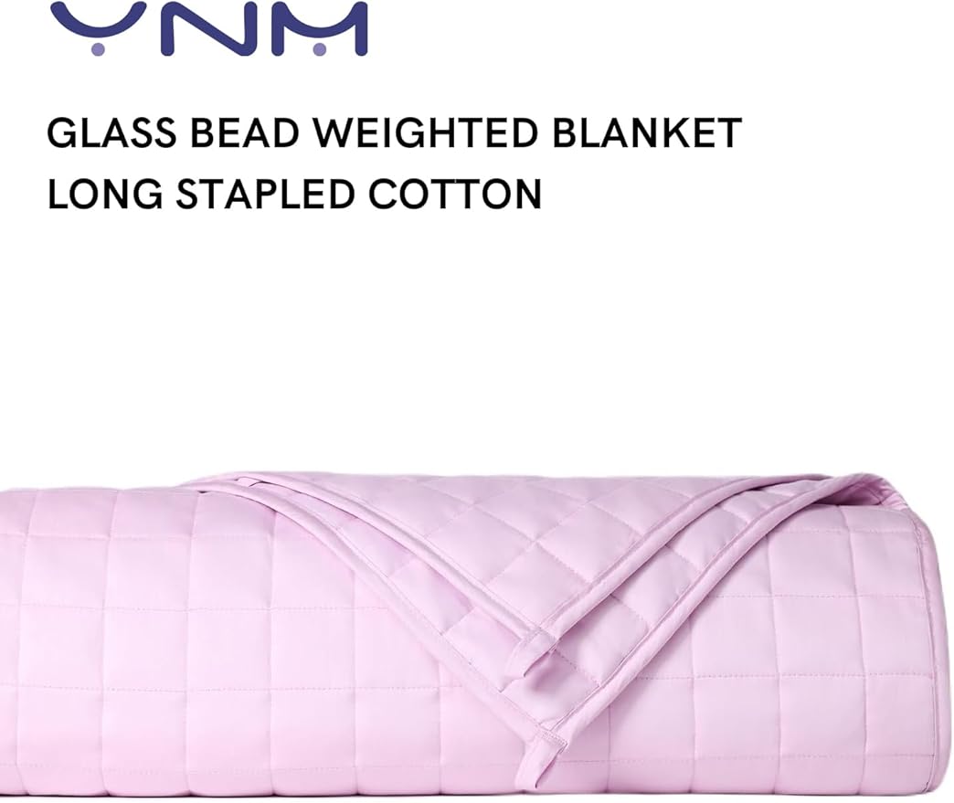 YnM Exclusive Weighted Blanket, Organic Long Stapled Cotton with Glass Beads, Bed Blanket for One Person of 140lbs, Ideal for Queen/King Bed (60x80 Inches, 15 Pounds, Lavender)
