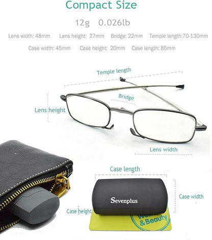 sevenplus 2 Pack Reading Glasses Blue Light Blocking, Anti UV Glare, Foldable Computer Spring Hinge Readers for Women Man