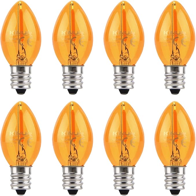 KINUR C7 LED Bulbs, led Night Light Bulb E12 Candelabra Base Amber 2200K, 1 Watt Equivalent 10W Incandescent Bulb, Salt Lamp and Window Candles & Chandeliers Replacement Bulb 8 Pack (8, Amber)