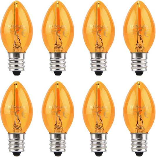 KINUR C7 LED Bulbs, led Night Light Bulb E12 Candelabra Base Amber 2200K, 1 Watt Equivalent 10W Incandescent Bulb, Salt Lamp and Window Candles & Chandeliers Replacement Bulb 8 Pack (8, Amber)