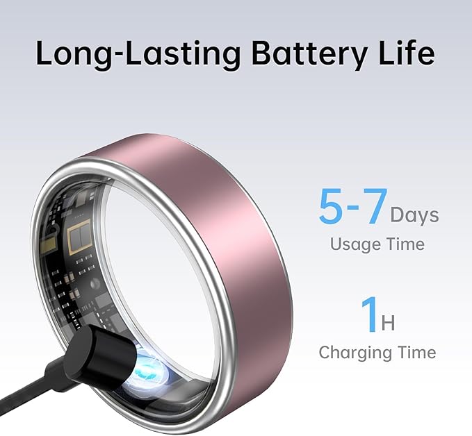 Smart Ring Fitness Tracker Ring for Women & Men, Sleep/Step/Blood Oxygen/Heart Rate Monitor, Long-Lasting Battery Sleep Ring, No Subscription Fee, Compatible with iOS & Android (Matte Pink, #10)