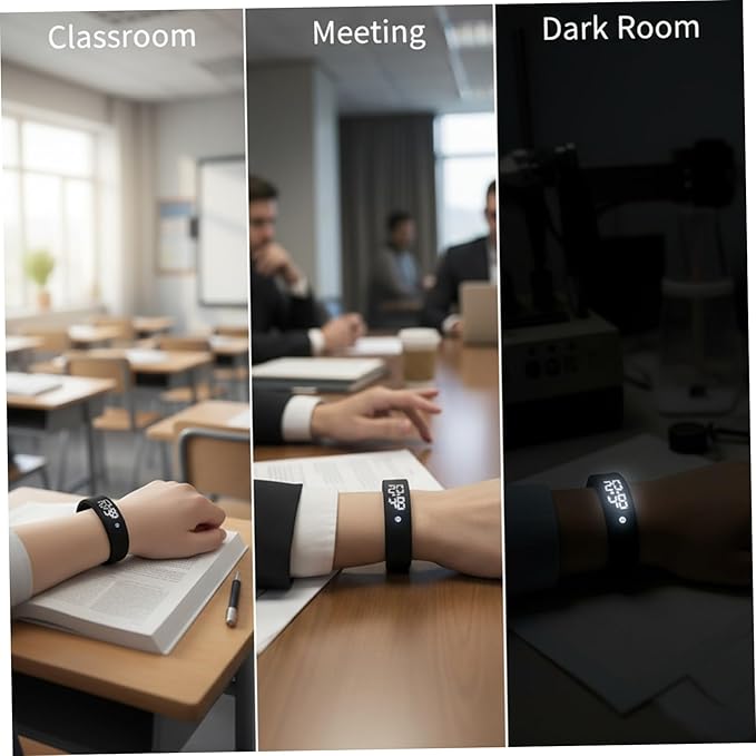 Vibrating Alarm Wristband with Silent Vibration, Waterproof Wrist Watch for Heavy Sleepers, Students and Kids, Unisex Design (Black)