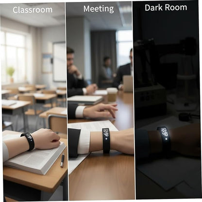 Vibrating Alarm Wristband with Silent Vibration, Waterproof Wrist Watch for Heavy Sleepers, Students and Kids, Unisex Design (Black)