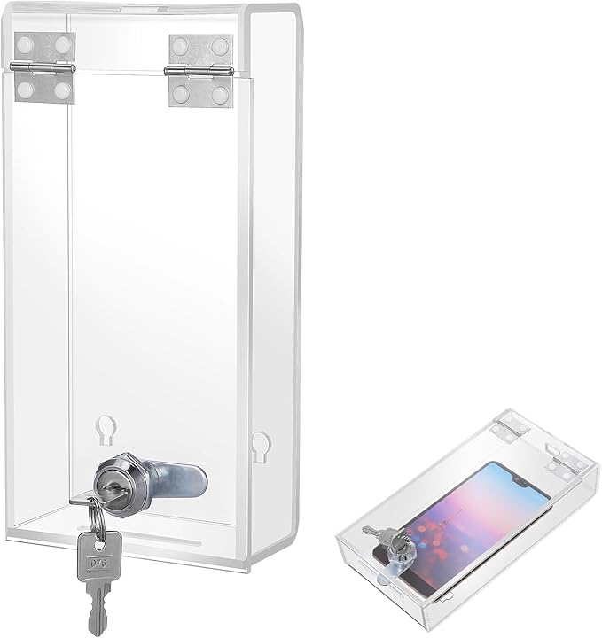 TEHAUX Transparent Acrylic Lock Box for Mobile Phones, Secure Employee Phone Locker with Charging Port, 7.79 X 3.93 X 1.96 Inch, Ideal for Office and Home Use