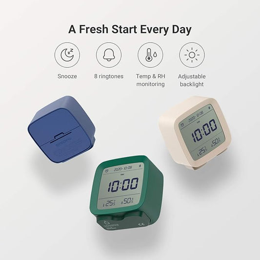 qingping Smart Bluetooth Digital Alarm Clock with Multiple Alarms, Battery Operated Small Alarm Clock with Temperature and Humidity Display for Bedroom, Easy Settings Through app