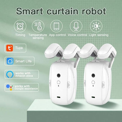 Smart Automatic Curtain Opener,2pcs Electric Curtain Robot,Multiple Control Ways,Timed Opening And Closing,High-Performance Curtain Robot,For Roman Rod,U-Shaped Rail,I-Shaped Rail,kit2