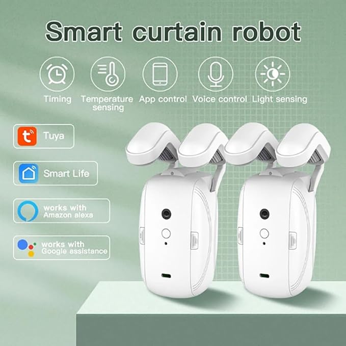 Smart Automatic Curtain Opener,2pcs Electric Curtain Robot,Multiple Control Ways,Timed Opening And Closing,High-Performance Curtain Robot,For Roman Rod,U-Shaped Rail,I-Shaped Rail,kit1