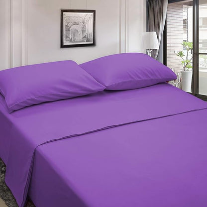 4 Piece Bed Sheet Set (Full,Violet) 1 Flat Sheet,1 Fitted Sheet and 2 Pillow Cases,Brushed Microfiber Luxury Bedding with Deep Pockets