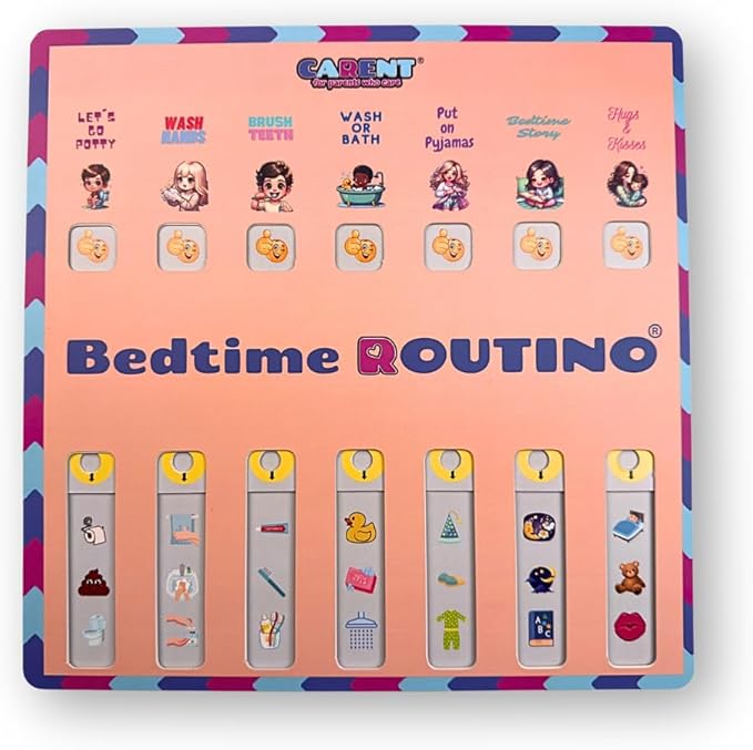 ROUTINO Bedtime Routine Chart for Kids, Visual Schedule with Interactive Paper Slider, Evening Sleep Tracker for Children, Promotes Consistent Nighttime Habits & Restful Sleep