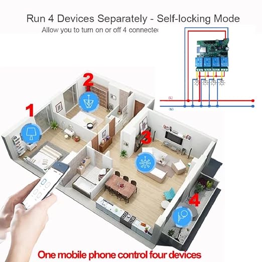4 Channel Smart WiFi RF Bluetooth Wireless Dry Contact Relay Switch Module,Phone app Remote Control,Compatible with Alexa Google Home (Tuya 4CH 5V AC/DC7-32V)