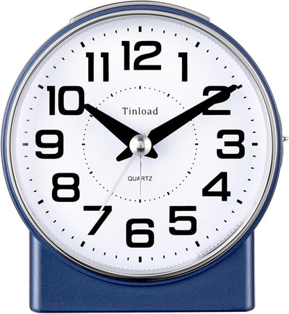 4.3" No Ticking Analog Alarm Clock,Silent Readable for Seniors,Easy to Set,Gradual Rise Alarm,Big Numbers,On/Off Switch on Side,Gentle Wake,Snooze,Lighted on Demand,Battery Operated,Blue