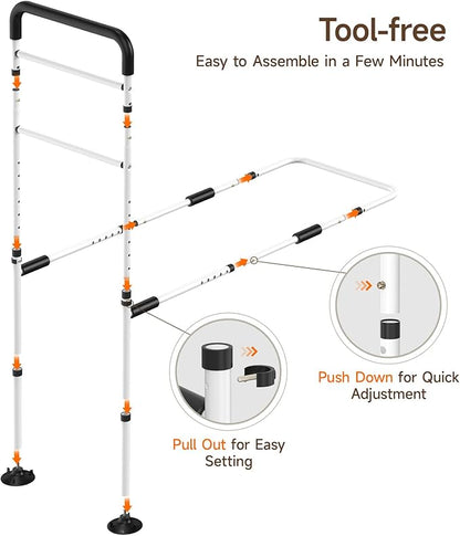 WAYES Bed Rails for Elderly Adults Safety, Adjustable Bed Assist Rail Handle with Leg for Seniors, Handicap, Disabled, Fall Prevention Hand Guard Grab Bar Bed Cane, Fit King, Queen, Full, Twin