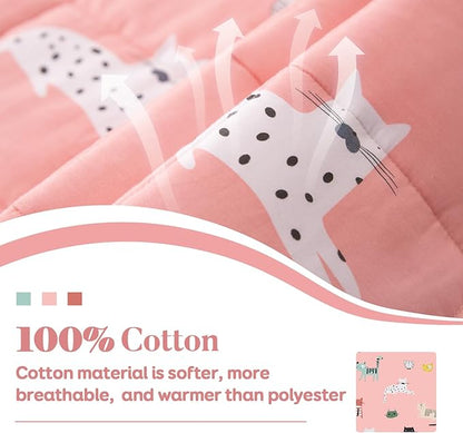 Sivio Weighted Blanket - 100% Cotton Weighted Blanket 5 lbs 36 x 48 inches, Washable Breathable Soft Heavy Blanket for Calm Sleeping for Home and School Nap, Pink Cat